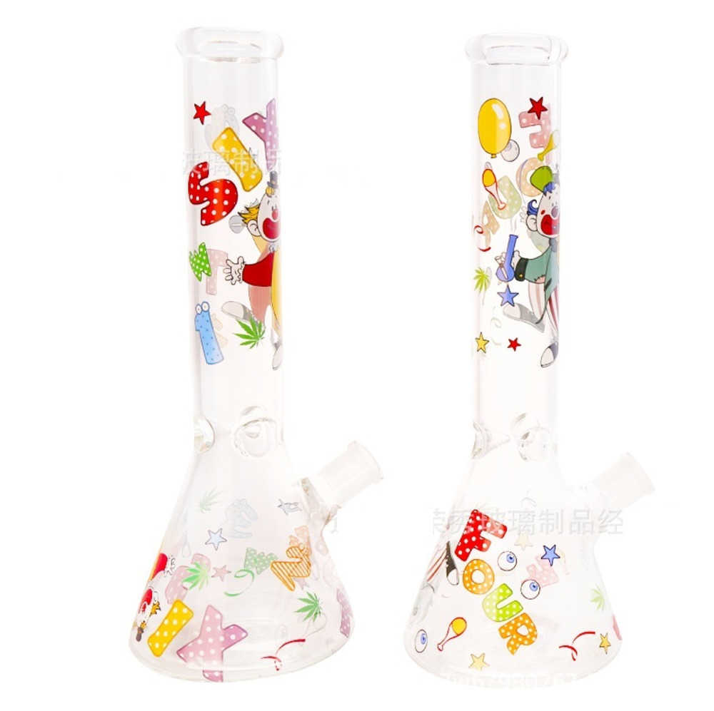 

Hookah Beaker Bongs 5mm Thick Funny Cartoon Decal 14 Inches Catcher Glass Bong Water Pipe Glass Bubbler