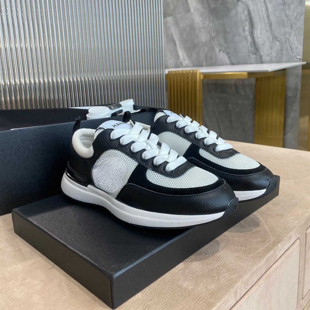 

Dress Shoes Small Fragrant Sneakers Women's New Genuine Leather Splice Mesh Lace Thick soled, Black
