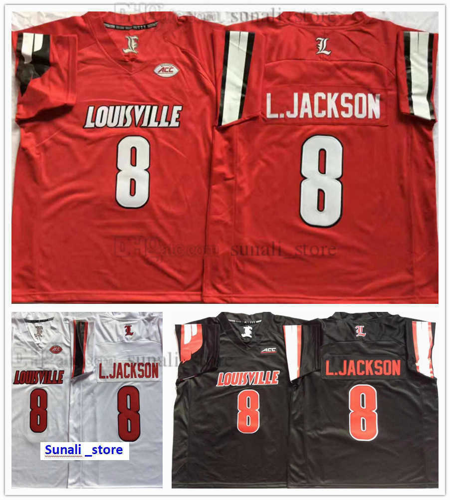 

Man Football College 8 Lamar Jackson Jerseys Red Black White Away University All Stitched Breathable