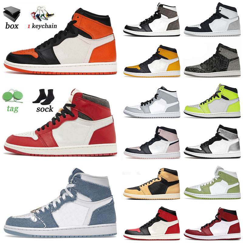 

Original Men Basketball Shoes OG Jumpman Shattered Backboard Denim Chicago J1 Dark Marina Blue Lakers Taxi Carbon Fiber Mens Women Jorden1s Sneakers With Box, B5 36-46 mid university blue