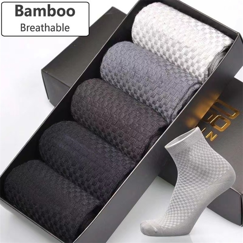Men's Socks 5pairs High Quality Bamboo Fiber Sweat Absorbent Breathable Medium Tube Business Casual Large Size 38-45 220924