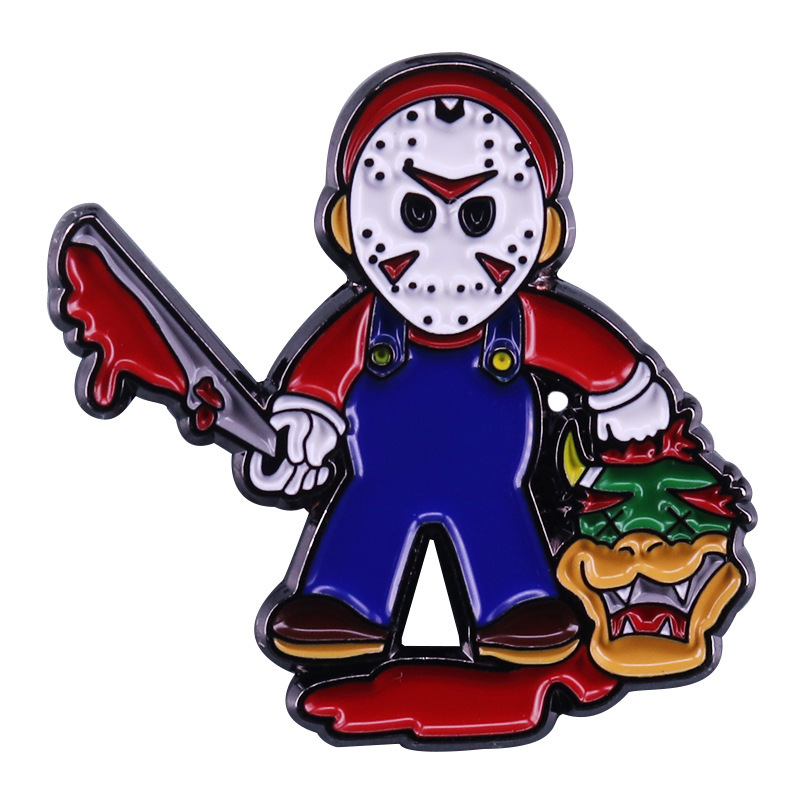 

Game Cartoon Cosplay Friday the 13th Jason Voorhees Cute Enamel Metal Backpack Clothes Coat Lapel Badge Brooch Pin, As picture