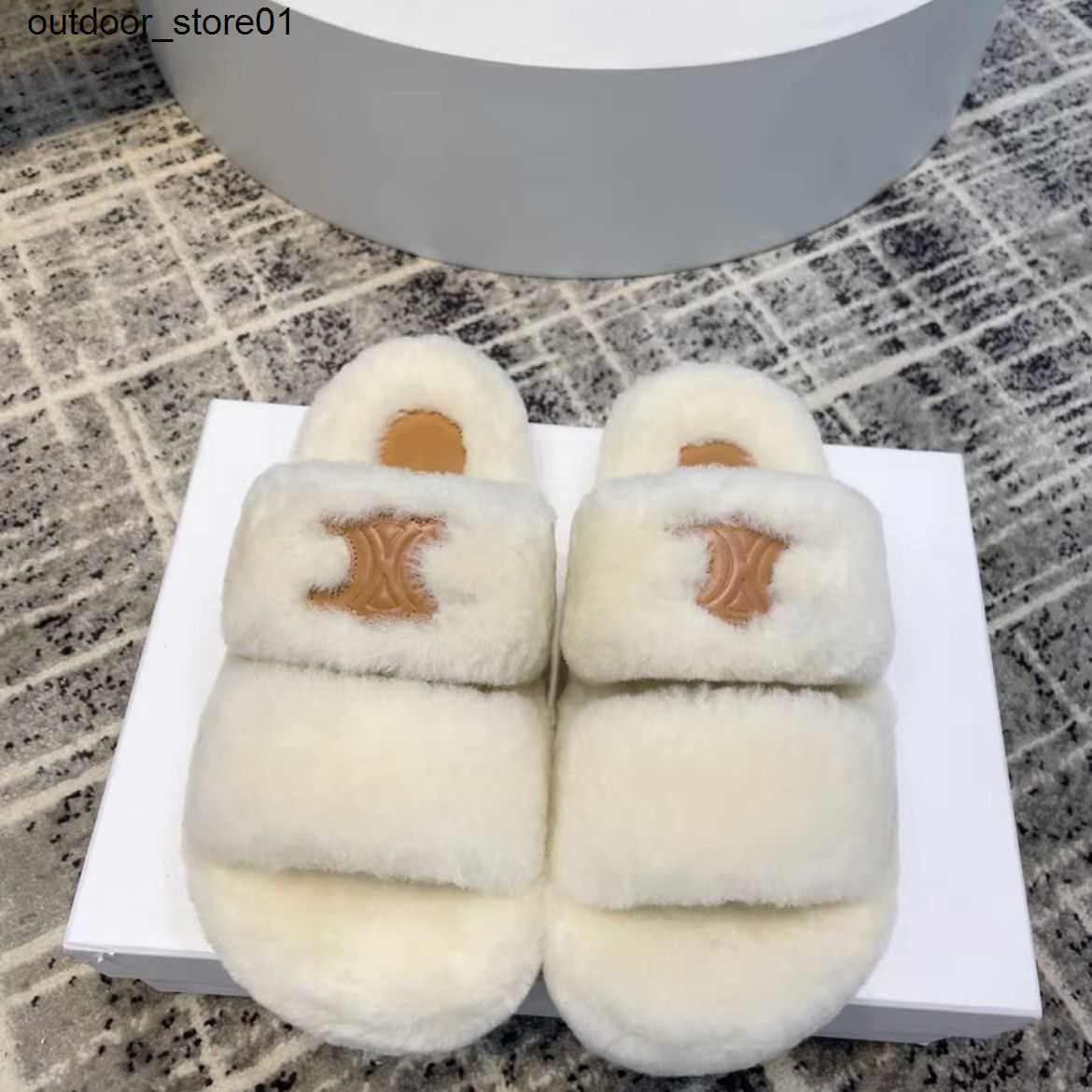 

Slippers designer famous brand New Grape Mother Stule Wool Casual One word Versatile Flat Wool Slippers, Black