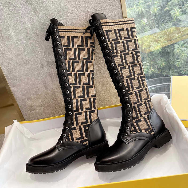 Bottes Ffletters bottes hautes femme botte longue créateur de luxe femmes mode cuir à lacets bout rond tenue de piste débarrassant chaussons Zapa
