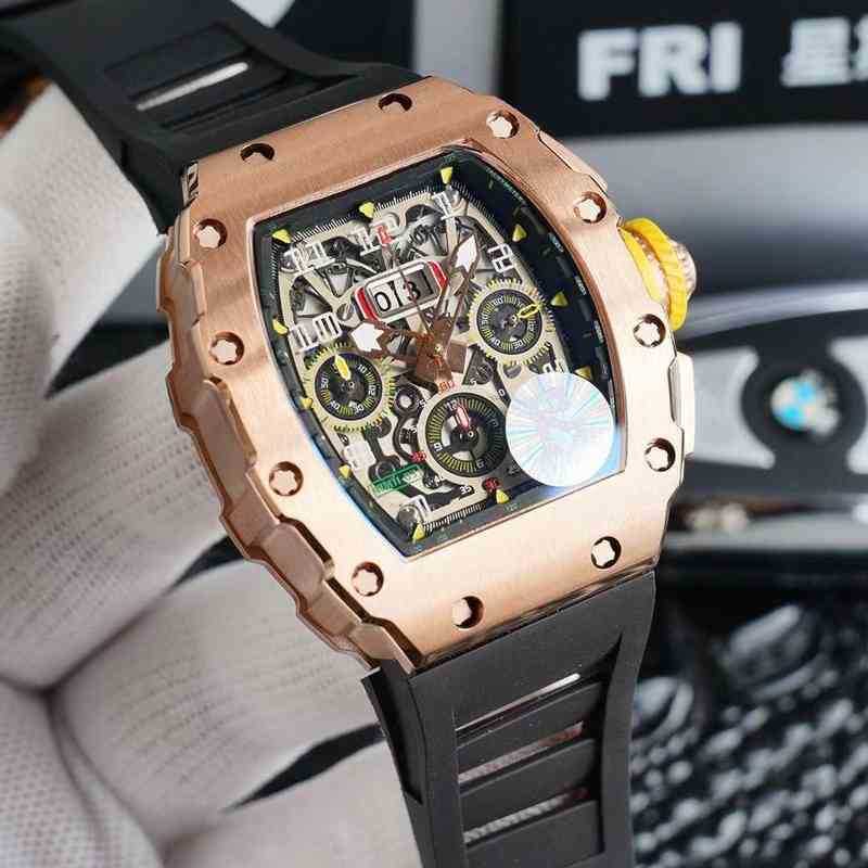 

Superclone Luxury Mens Mechanics Watch Richa Milles Men's Classic Automatic Mechanical Self Wind Silver Rose Gold Black Rubber Stainless
