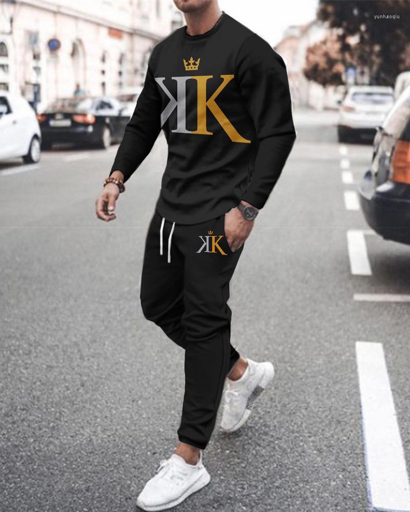 

Men' Tracksuits Men' 2 Piece Activewear 3D KING Printed Long Sleeve T Shirt Set Street Casual Fashion Plus Size Men Two, Tc1040