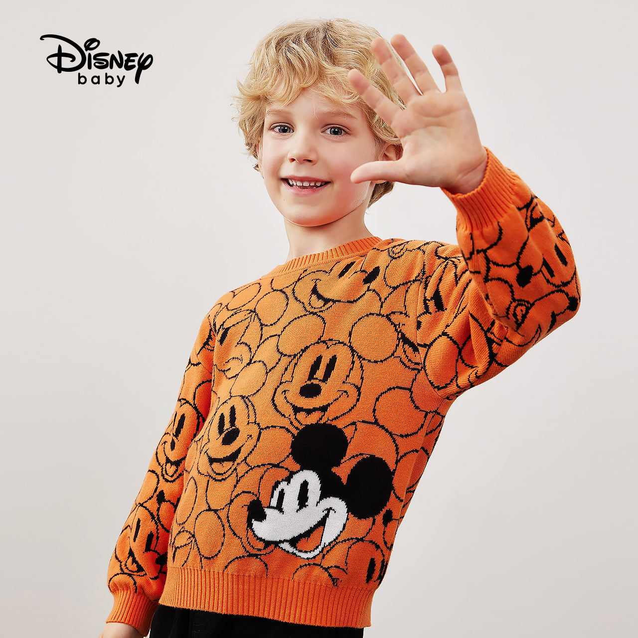

Disney Boys Autumn Sets Round Neck Pullover Jacquard Sweater Spring and Autumn New, Orange