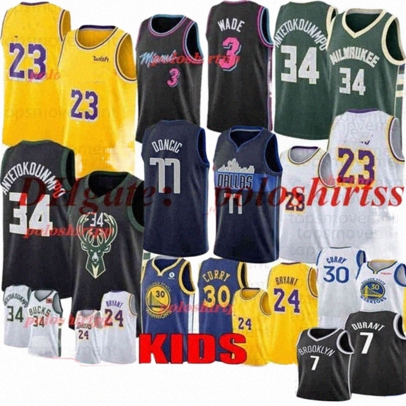 

mens Youth Kids Kevin Durant 7 Basketball Jerseys Giannis Antetokounmpo 34 Black Stephen Curry 30 Doncic Dwayne Wade 3 James 23 edition City Jersey k2 00gh#, As photo