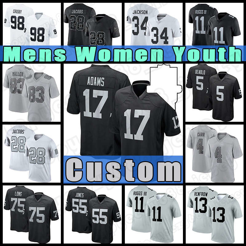 

Davante Adams 98 Maxx Crosby Football Jersey Darren Waller Josh Jacobs Derek Carr Hunter Renfrow Johnathan Abram Chandler Jones Denzel Perryman Divine Deablo Hobbs, Custom men 2022(t x z)