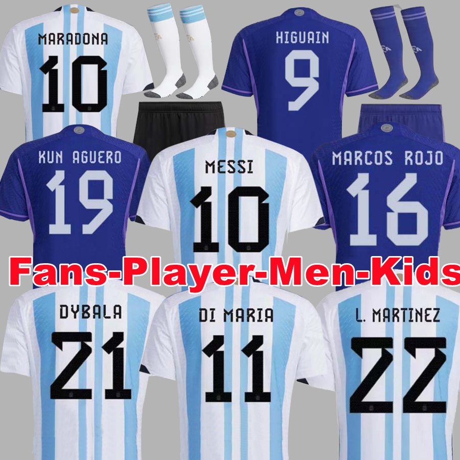 

2022 2023 Argentina soccer Jerseys Fans Player Version 22 23 DI MARIA DYBALA LO CELSO MARADONA DE PAUL football shirt Men Women Kids kit uniforms, 2022 away player+world cup