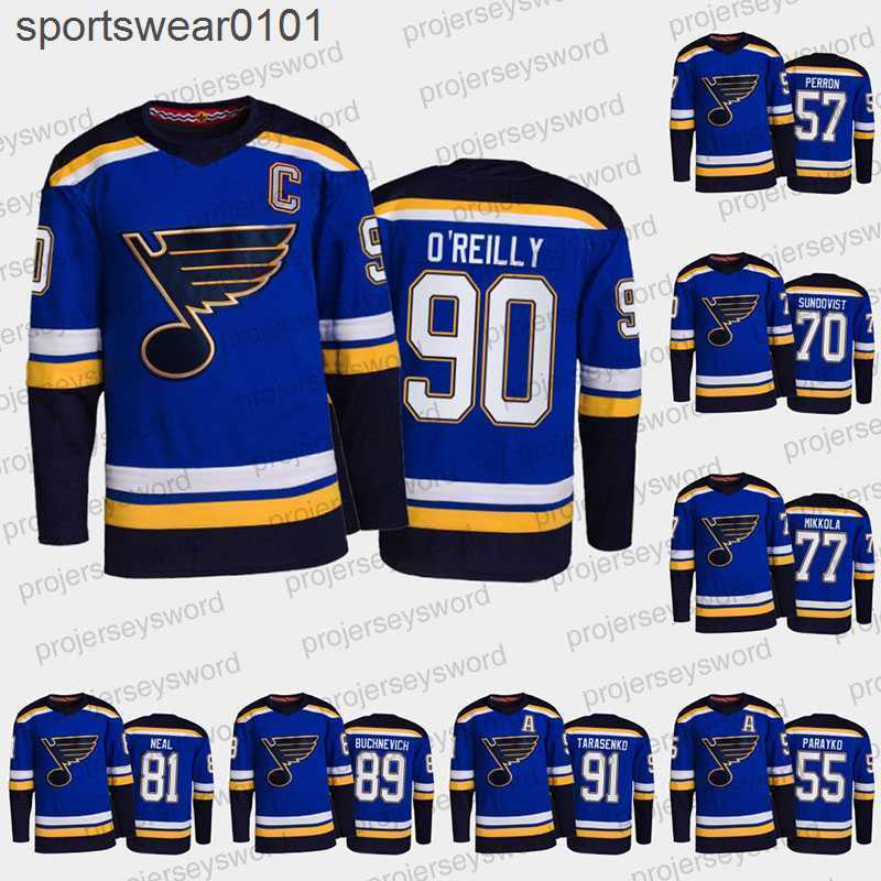 

2021-22 Blues Home Jersey 90 Ryan O'Reilly 91 Vladimir Tarasenko 70 Oskar Sundqvist 89 Pavel Buchnevich 72 Justin Faulk 77 Niko Mikkola 81