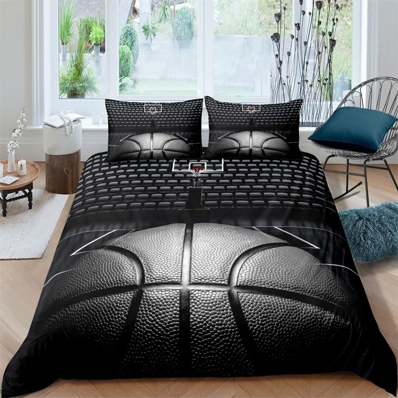 

Bedding sets Basketball Duvet Cover Set Black 3D Ball Sports Theme Bedding Set Microfiber Basketball Court Competitive Games King Quilt Cover 220924