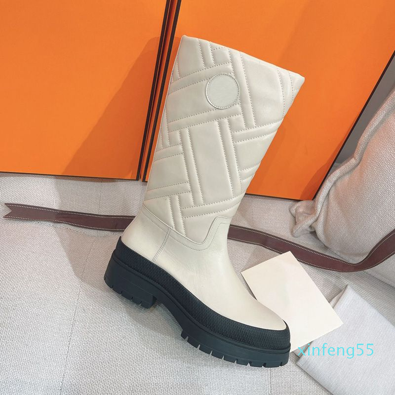 

Women Designer Half Snow Boot in Black Beige White Quilted Suede Leather Knee Slip On Boots Winter Inspired By Rain Boots Rubber Sole