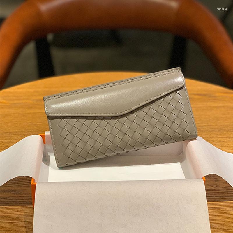 

Wallets Brand Women Leather Wallet Designer Luxury Sheepskin Woven Slim BifoldFlap Card Holder Bill Storage Bag Coin Purse, Black