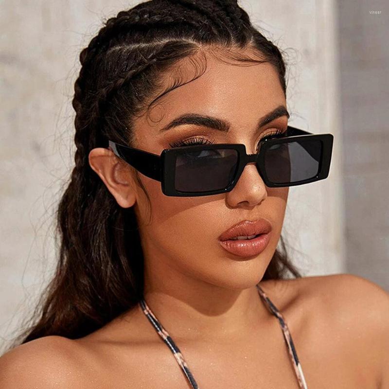 

Sunglasses 90s Trendy Black Women 2022 Brand Designer Rectangle Thick Frame Fashion Sun Glasses Shades For Ladies UV400 Gafas
