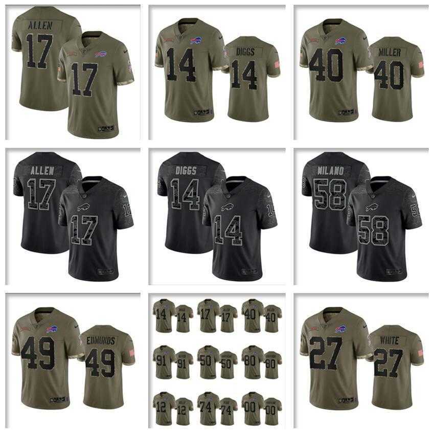 

Josh Allen Von Miller Football Jersey tee Buffalo''Bills''MAN Stefon Diggs NEW YOUTH 2022 Salute To Service Black RFLCTV jerseys Gabriel, As photo