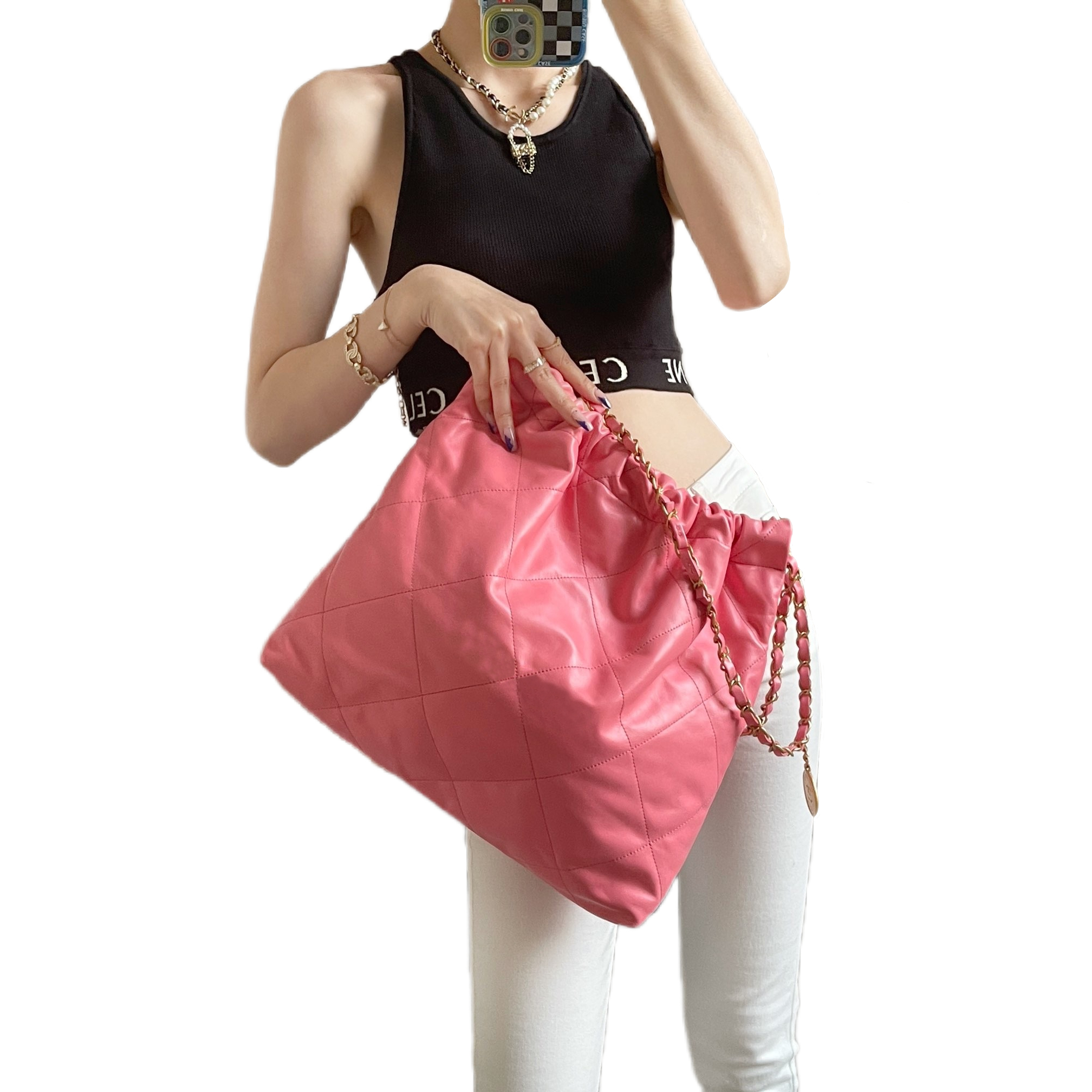 

Womens Bag Luxuries Designers Tote Bags Pink Large Copacity Solf Diamond Quilted Leather Drawstring bags Wallets Designer Woman Handbags Purse, 1#