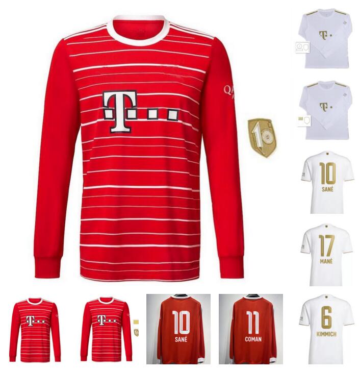 

22 23 long sleeve DE LIGT MANE soccer jersey 2022 2023 home red SANE MUSIALA COMAN MULLER BAYERN KIMMICH GNABRY DAVIES football shirts adult men nwomen top thailand