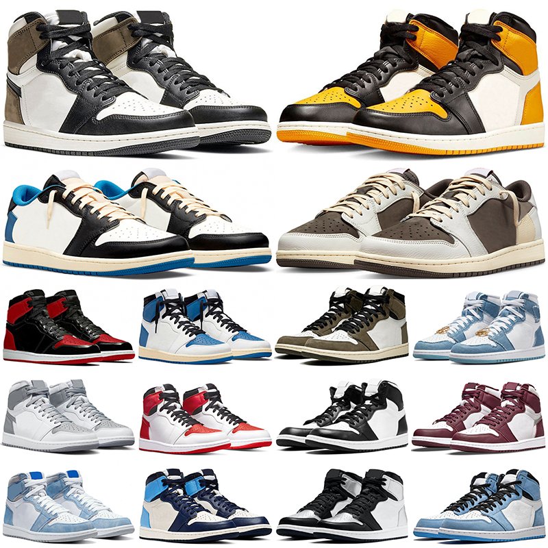 

Jumpman 1 1s Lows Basketball Shoes Taxi Reverse Mocha Fragment Denim University Blue Bred Patent Panda White Black Mens Trainers Outdoor, Silver toe