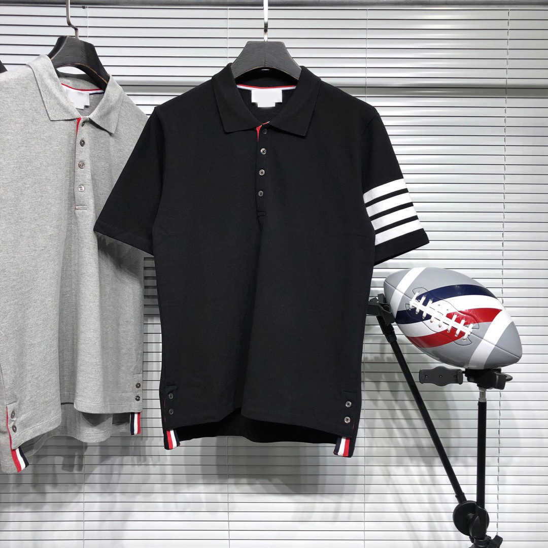 

New Tb Thom Mens Polo Shirt 2022 Fashion Brand Women Cotton Short Sleeve Casual Clothing Striped Summer Turn Down Collar T-shirt, Grey