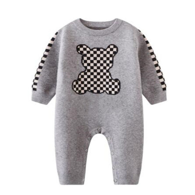 

Designer Newborn Baby Rompers Fashion Kids Knitted Sweater One-piece Climbing Clothes Toddler Infant Jumpsuits, Gray