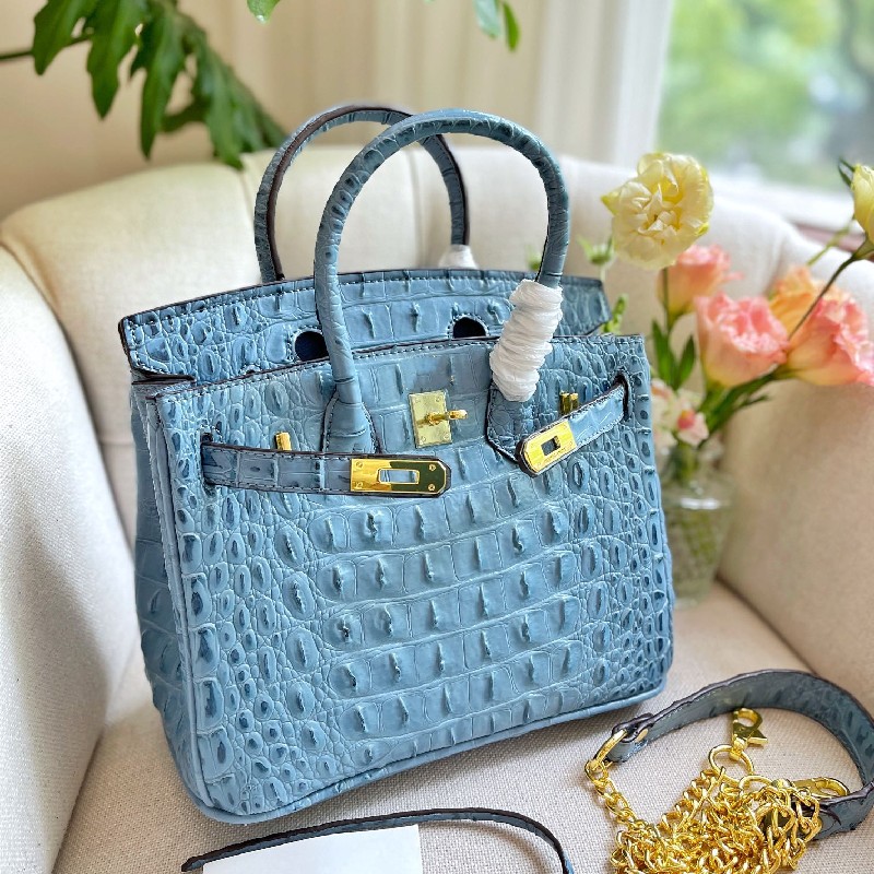 

Evening bag Birkins New Platinum Bag Leather Hand Crocodile Lock Black Versatile Leisure Designer Bags Light Luxury Bag 2022, Sky blue 25cm