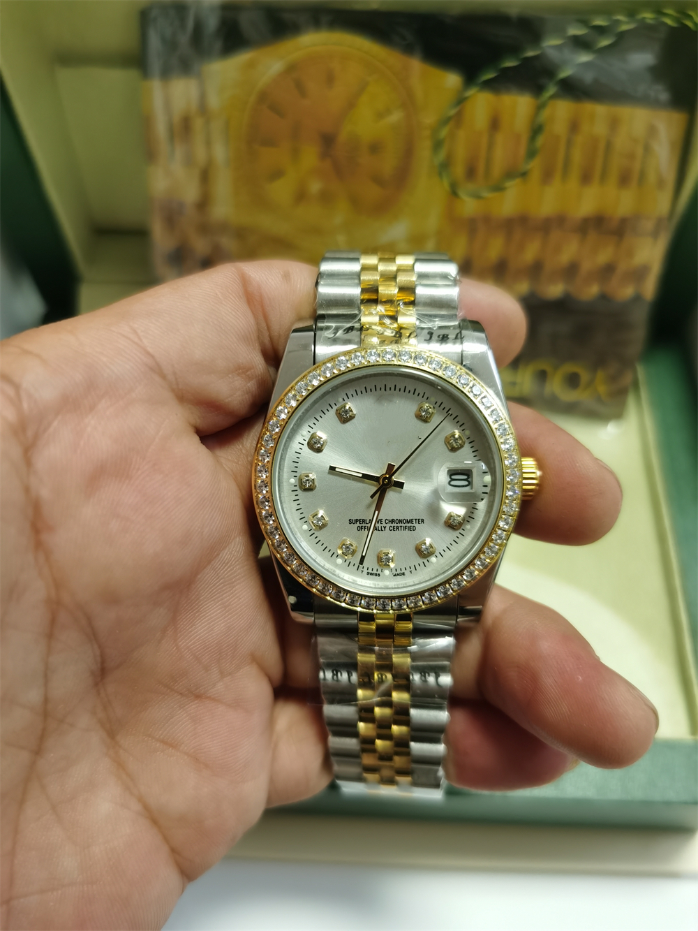 

With Box Papers high-quality Watch New Version 18K Gold Diamond Bezel 41mm Dial Automatic Fashion Men's Watch Wristwatch, Style 4