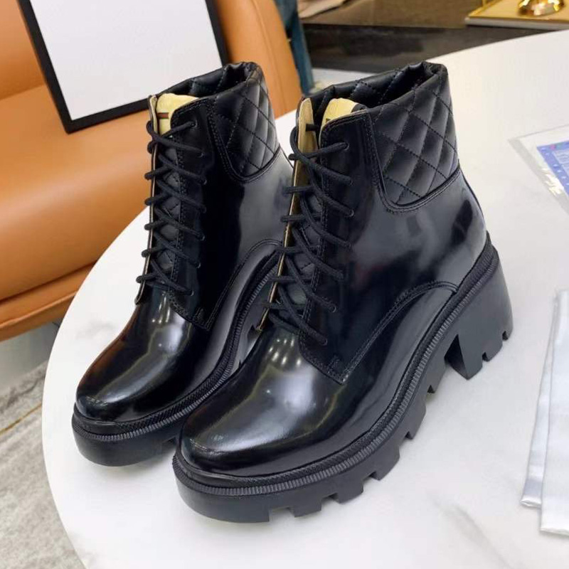 

Women Boots Designer High Heels Ankle Boot Real shoes Fashion Winter Fall Martin Cowboy Leather quilted Lace-up Winter Shoe Rubber lug sole size35-42