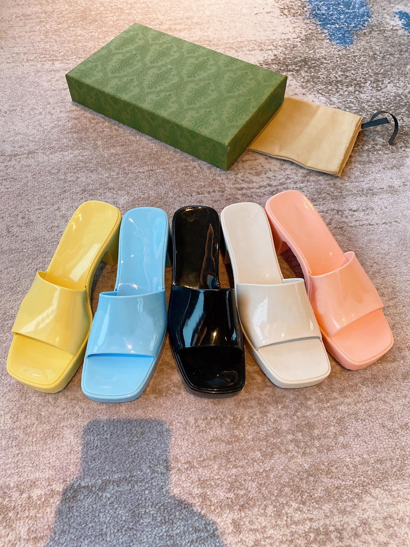 

2022ss womens fashion mules Rubber slippers 20mm Platform slide sandals square toe high block heel, Yellow