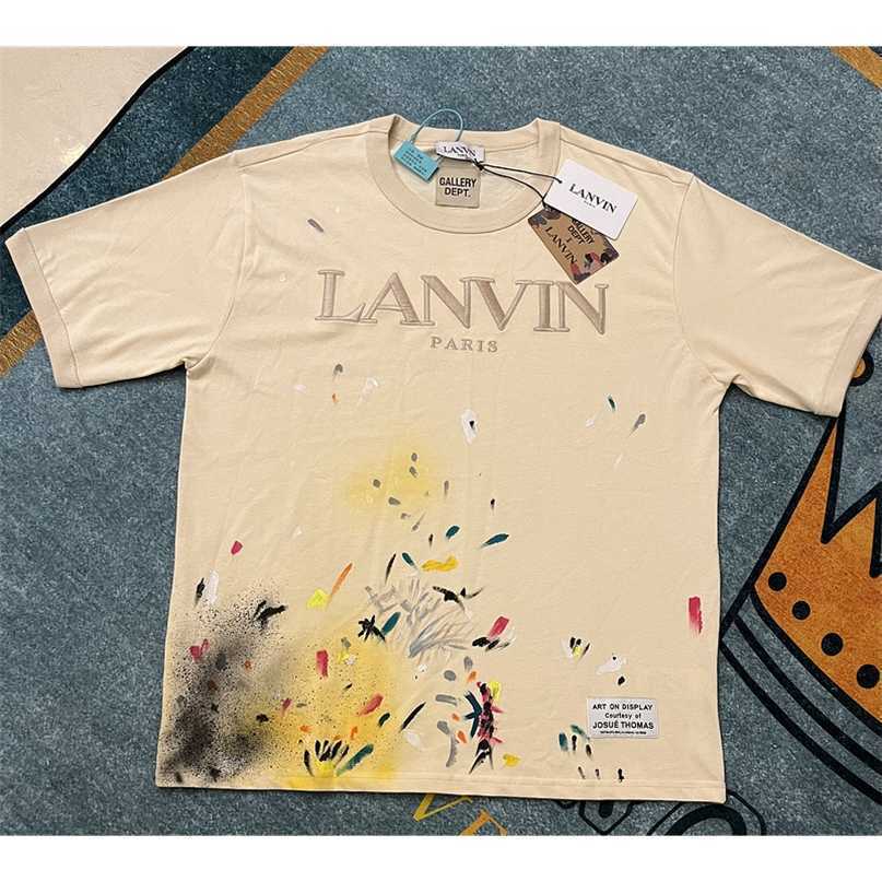 

Designer Mens T-shirts Gallerydept Trendy Lanvin x dept loose mens and womens Beige speckled embroidery short sleeves, White