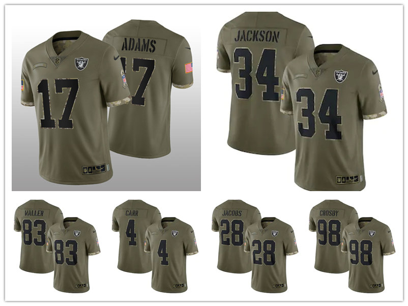 

Football Jersey Las Vegas''Raiders''MEN Davante Adams Bo Jackson Josh Jacobs Maxx Crosby Darren Waller Derek Carr 2022 Salute To Service