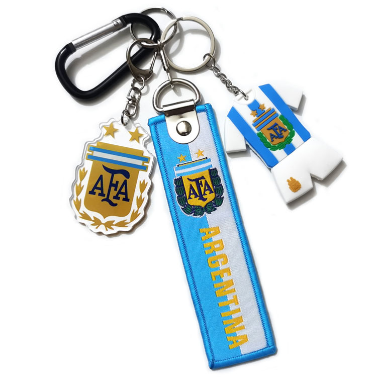 

Keychain sport football team Italy France Spain Brazil Portugal Argentina Netherlands national team logo jersey Acrylic Woven PVC car chain ornament