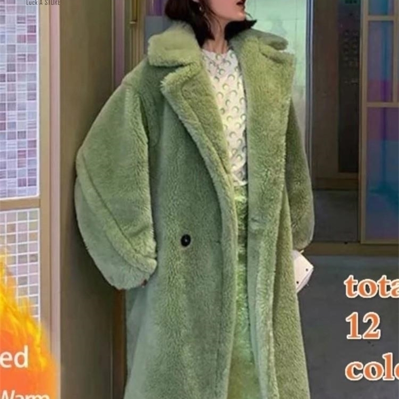 Womens Fur Faux Fur Luck A Winter Faux Fur Warm Women Long Coat Vintage Long Sleeve Female Thick Teddy Bear Coat Casual Loose Oversize Outwears 2