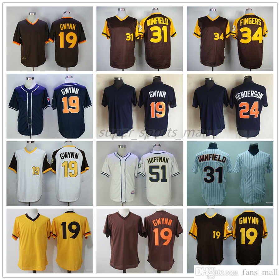 

Mitchell and Ness Baseball Jersey Vintage 19 Tony Gwynn 24 Rickey Henderson 31 Dave Winfield 34 Rollie Fingers 51 Trevor Hoffman 1998 Jerseys, As picture