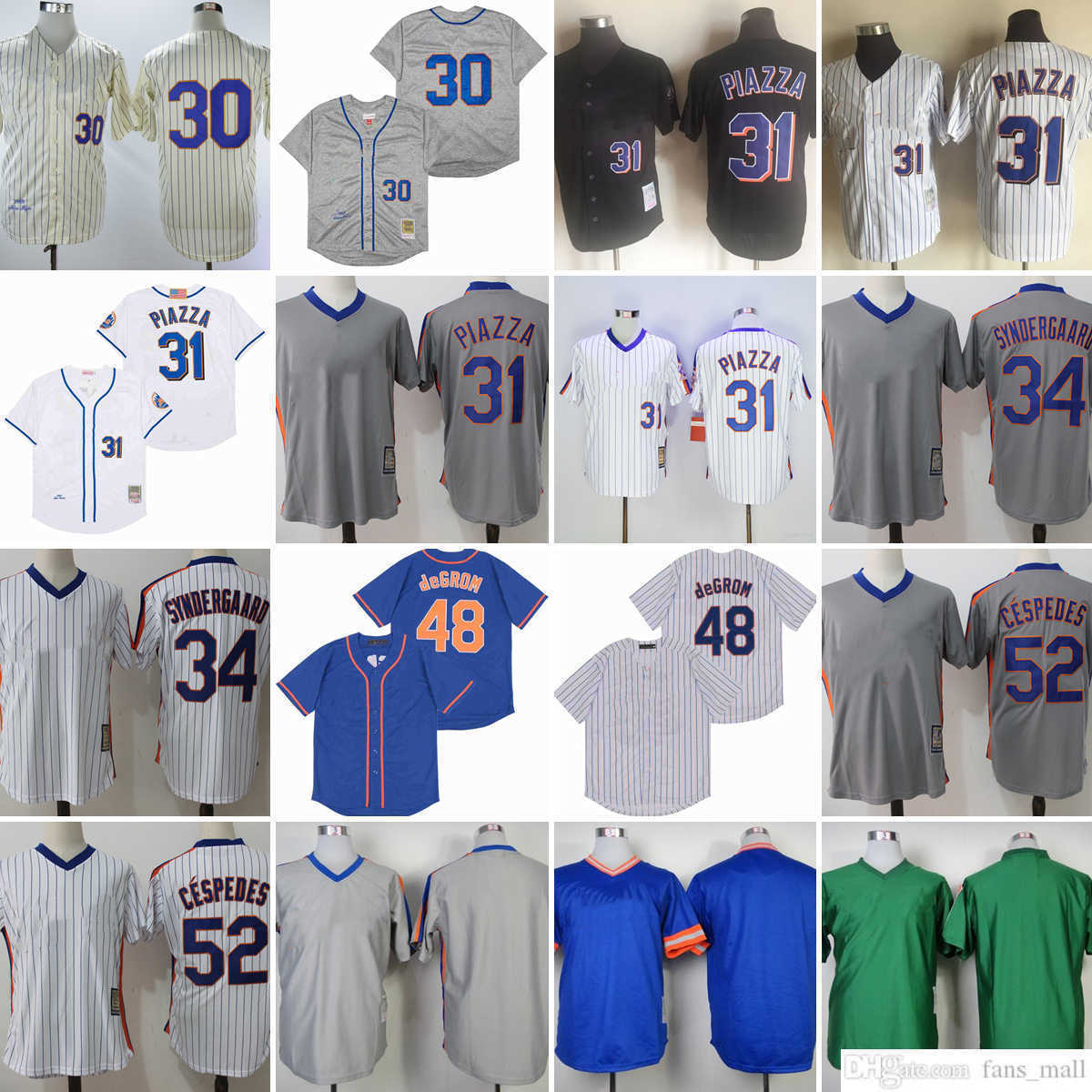 

Vintage College Mitchell and Ness Baseball 31 Mike Piazza Jerseys Stitched 30 Michael Conforto 34 Noah Syndergaard 52 Yoenis Cespedes Gray 1965 Beige Pinstripe 1969, Vintage (with team name)