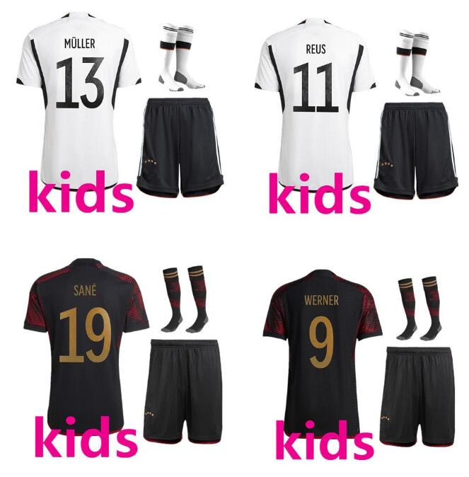 

2022 Germanies Soccer Jerseys SANE HUMMELS KROOS WERNER MULLER BOYS Football shirt t GOTZE Gnabry REUS MUSIALA 22 23 GERMANYS kids kit uniform, 2022 away no socks
