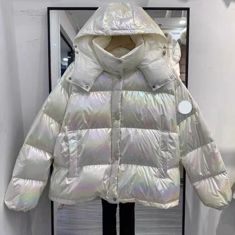 

Maya designer Women's Down & Parkas pearl laser bright shiny hooded ins short bread jacket embroidered badge loose windproof warm jacket, Supplement (not shipped separately)