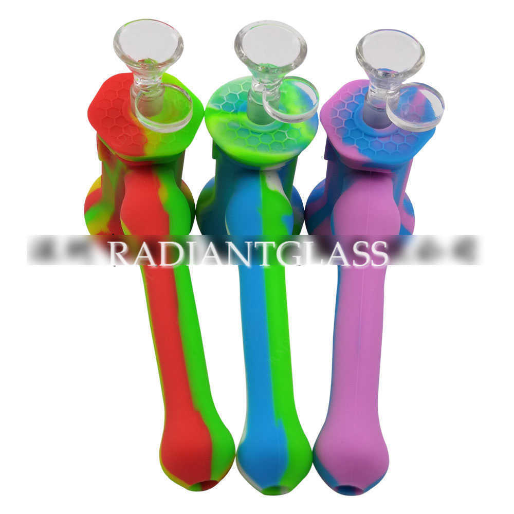 

Portable Silicone Hammer Bubbler Novelty Bubblers Smoking Bong Pipes for Dry Herb Tobacco with Perolator Glass Bowl