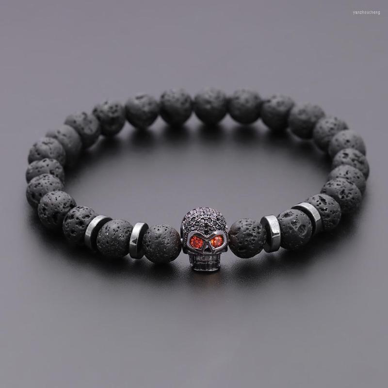 

Charm Bracelets Vintage Skull Red Eye Bracelet Men 8mm Lava Stone 2022 Classic Anniversary Jewerly Gift