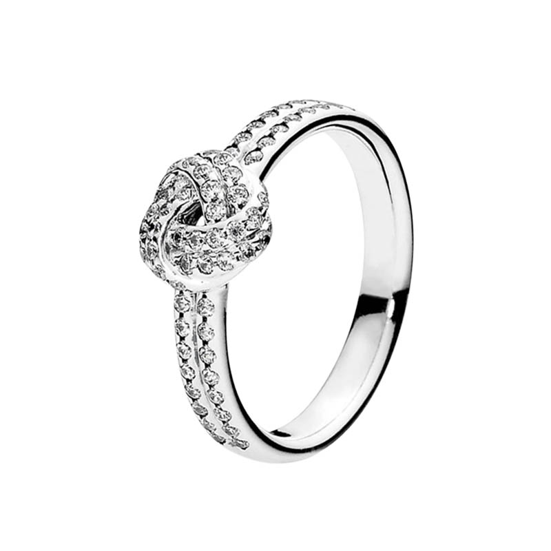 

Shimmering Knot Ring 925 Sterling Silver CZ diamond Wedding Jewelry For Women Girls with Original Box Set for Pandora Rose Gold engagement Rings