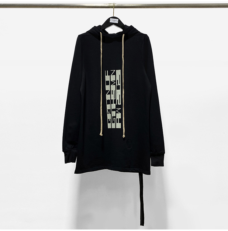 

High Street Pullover Original Rick Hoodie High Quality Cotton Hoodies Owens Solid Color Hooded Top Cotton Men Clothing, Black