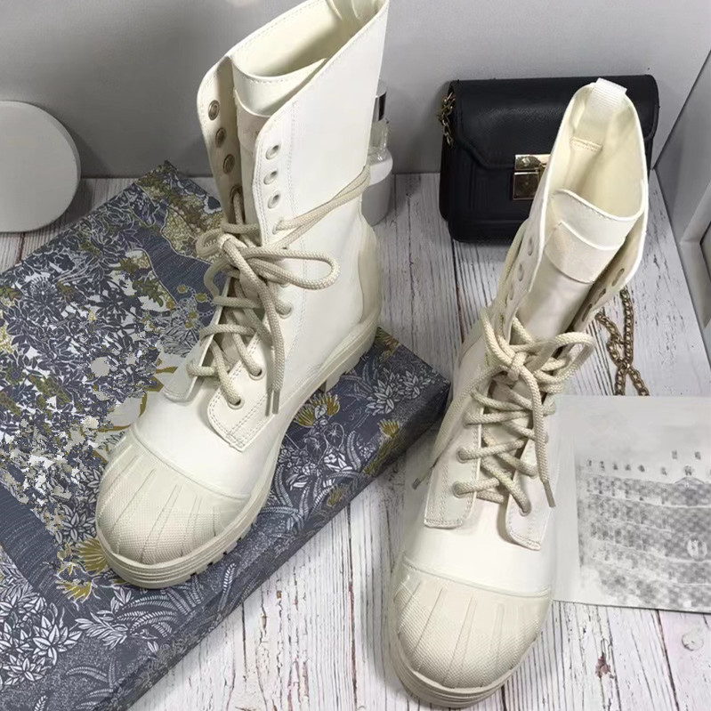 

New Women's Martin Boots Luxury Designer High Heels Leather Flat Chelsea Shoes Lace Up Thick Bottom Rubber Round Toe Shell Jelly Warm Outdoors Non-Slip 35-40