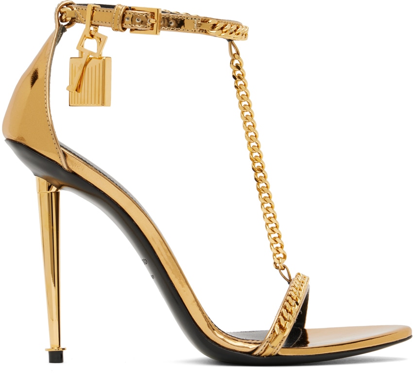 Femmes pointues bout ouvert sandale marque talons hauts cadenas doré Tom-ford-sandale nappe en cuir sandales à talons nus pompes de robe de soiré