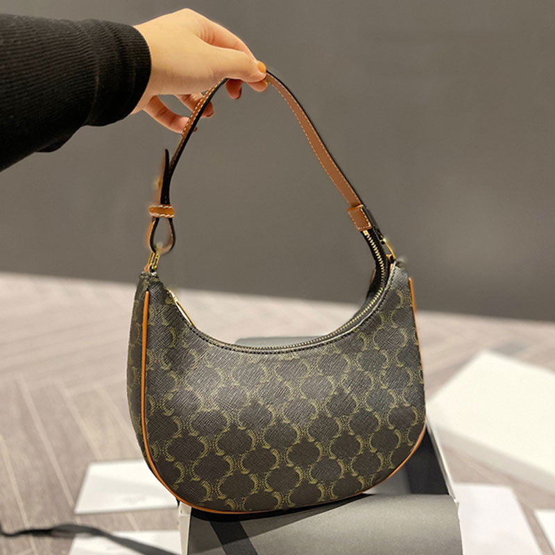 

Half Month Bag Armpit Bag Women Shoulder Purse Genuine Leather Handbag Fashion Full Letter Print Zipper Open Lady Clutch Splicing Color, Just box