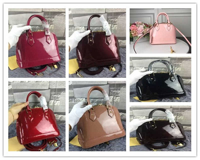 

Designer Luxury Alma Handbag Vernis BB M91606 Rose Ballerine Pink Leather Shoulder Bag Size 25CM