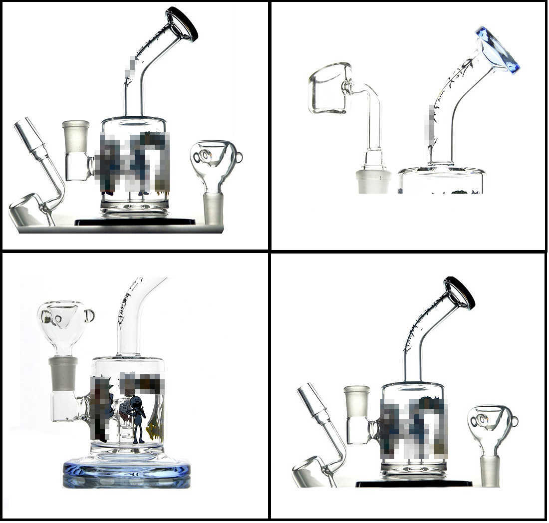 

Hookahs 6.7inch Decal Mini Glass Bong With 14mm Male Quartz Banger Cartoon Inline Perc Dab rig small bongs for Smoking