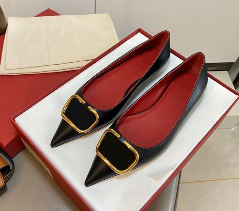 

Brand Ladies Sandals 2022V Logo Pointed Rivet Metal Buckle Leather Light Flat New V Right Casual Ladies, Color 7