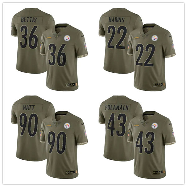 

Football Jersey Pittsburgh''Steelers''MEN Troy Polamalu Jerome Bettis Najee Harris T.J. Watt 2022 Salute To Service