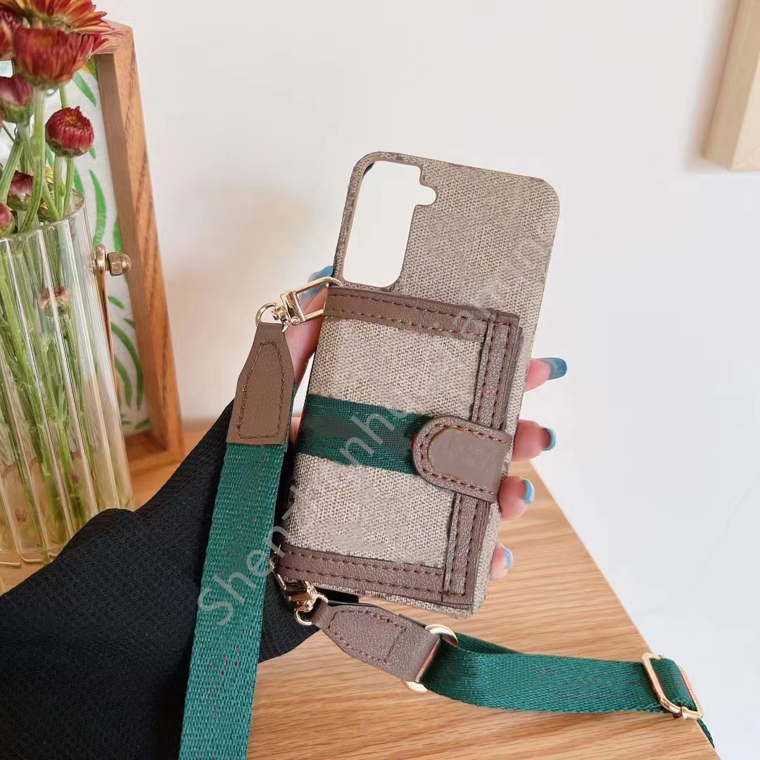 

Wallet Phone Cases for Samsung S21 s22 s21plus s22ultra s22Plus s21Ultra Designer Luxury Handbag Case Brand With Lanyard Shoulder Card Holder Shockproof Cover, No shoulder [g] letter +logo