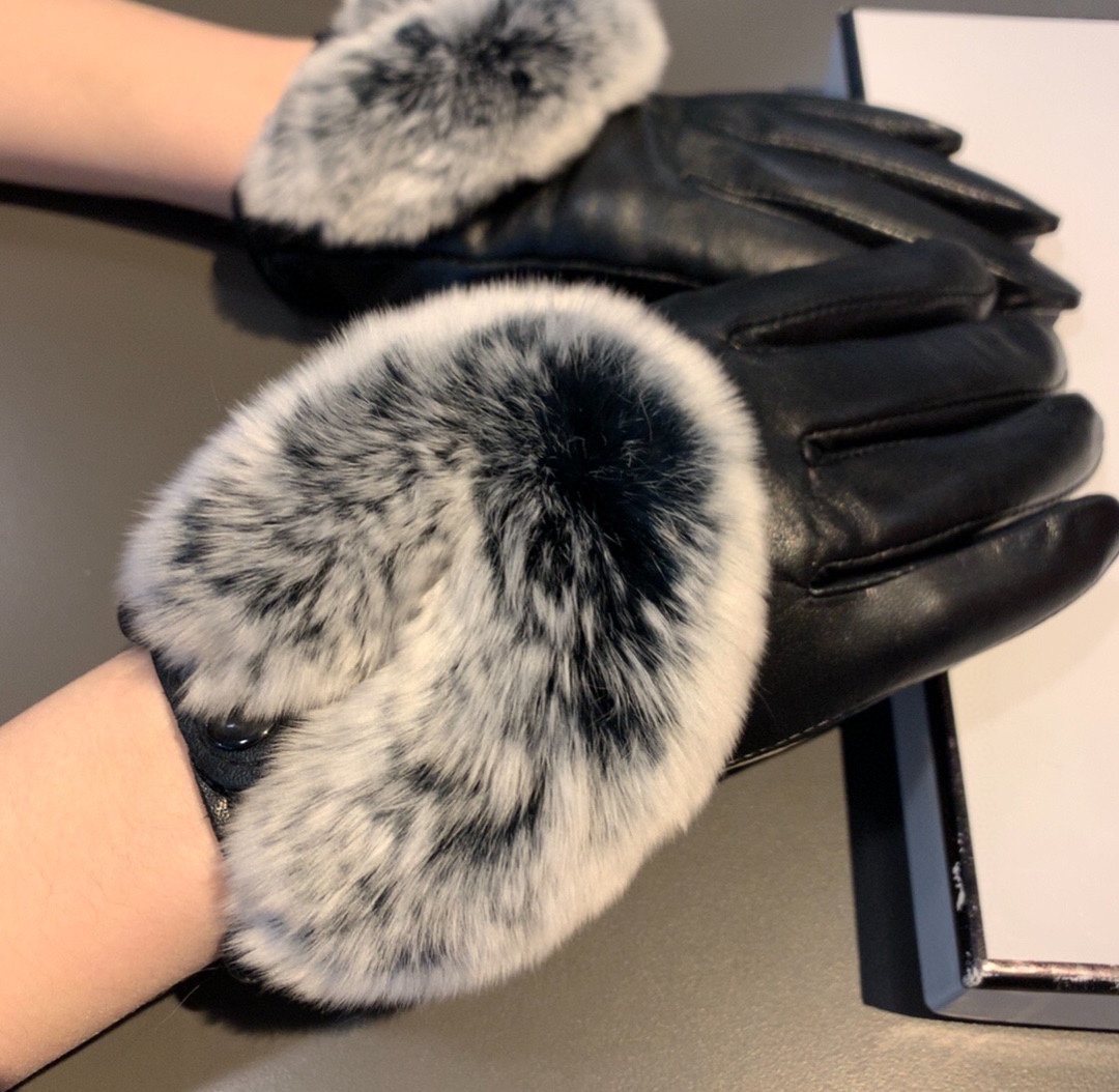 

CH designer gloves leather glove ladies sheepskin rabbit fur winter mitten for women official replica Counter quality European size T0P quality 002A